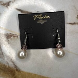 Mocha faux pearl drop down earrings NWT